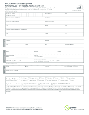 PPL Electric Utilities Whole House Fan Rebate Application