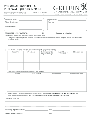 Personal Umbrella Policy Renewal Form