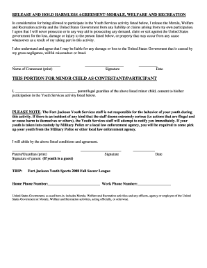 Release and Hold Harmless Agreement for Youth Activity