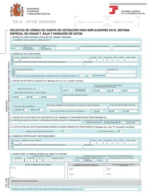 Solicitud de Código de Cuenta de Cotización para Empleados de Hogar