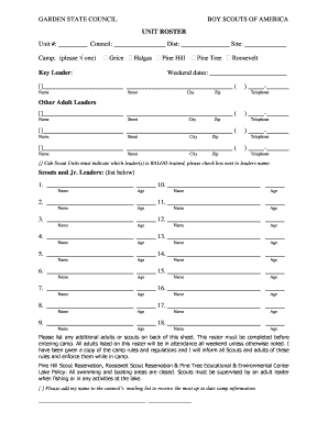 Boy Scouts of America Unit Roster Form