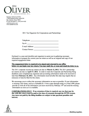 2011 Corporate and Partnership Tax Organizer
