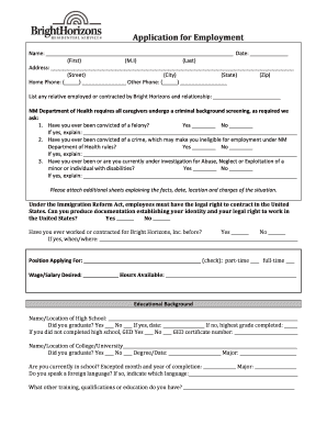 Bright Horizons Employment Application