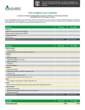 Outil budgétaire pour étudiants