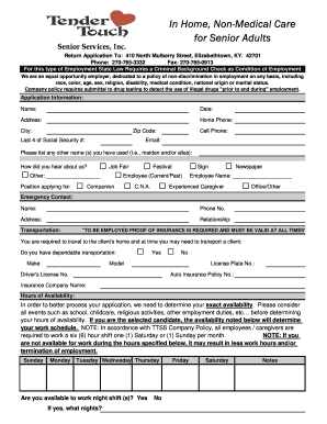 Senior Caregiver Employment Application