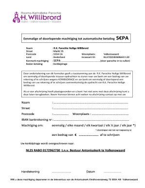 Eenmalige of doorlopende machtiging tot automatische betaling SEPA