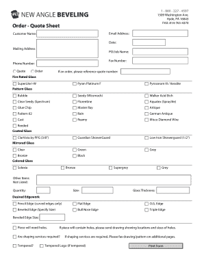 Glass Order Quote Sheet