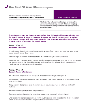 South Dakota Living Will and Durable Power of Attorney