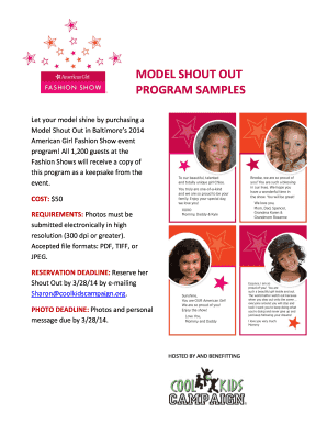 Program sample - MODEL SHOUT OUT PROGRAM SAMPLES - Cool Kids Campaign - coolkidscampaign