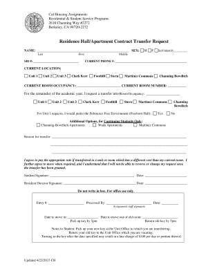 Residence Hall Apartment Contract Transfer Request