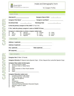 Intake and Demographic Form for Caregiver Profiles
