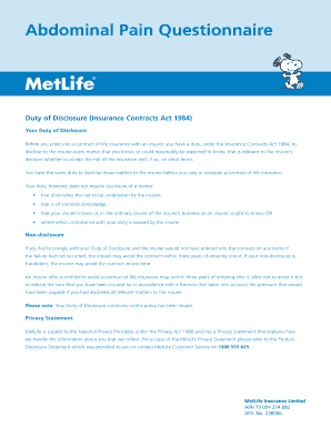 Abdominal Pain Questionnaire for Life Insurance
