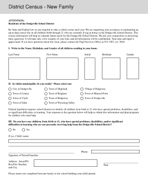 Dodgeville School District Census Form