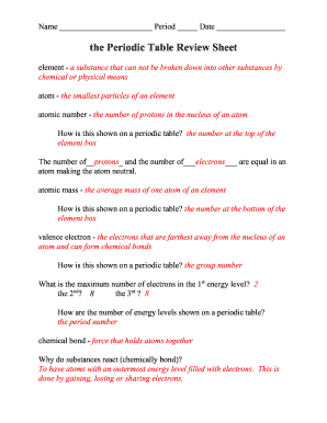 Element puns answers - periodic table review sheet