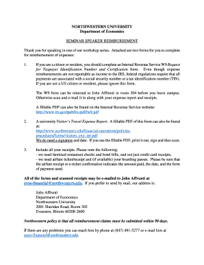 IRS W-9 Form for Speaker Reimbursement