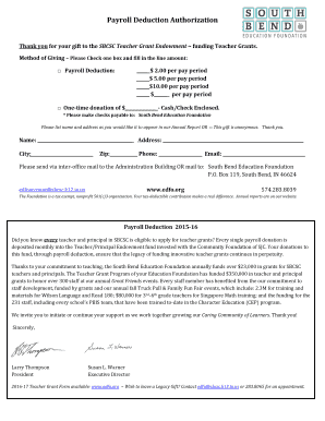 Authorization to deduct from salary - sbcsc payroll