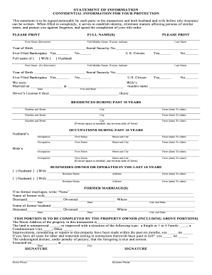 Statement of Information for Title Insurance