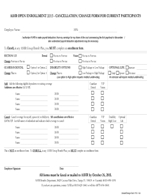 A1HR Open Enrollment Cancellation/Change Form