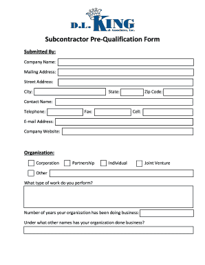 Subcontractor Pre-Qualification Form