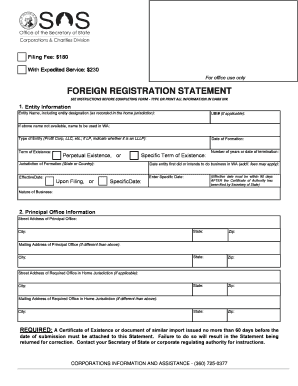 Washington Foreign Registration Statement