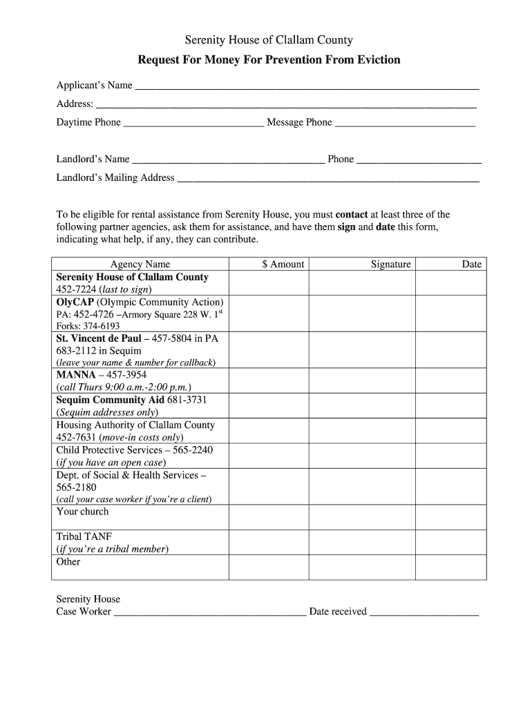 Fillable Online serenityhouseclallam Serenity House of Clallam County