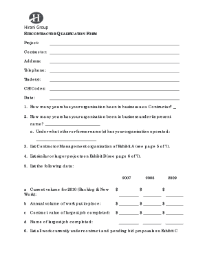 Subcontractor Qualification Form