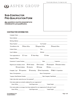 Subcontractor Pre-Qualification Form