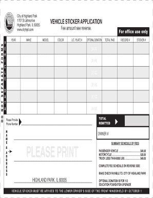 Highland Park Vehicle Sticker Application