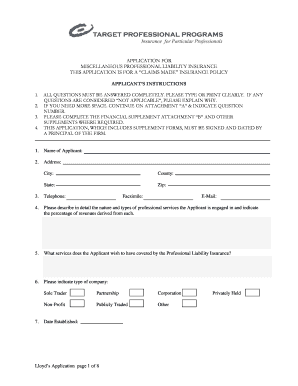 Application for Miscellaneous Professional Liability Insurance
