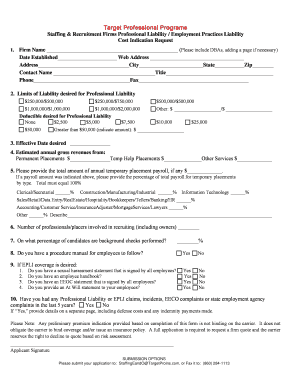Staffing Firm Professional Liability Quote Request