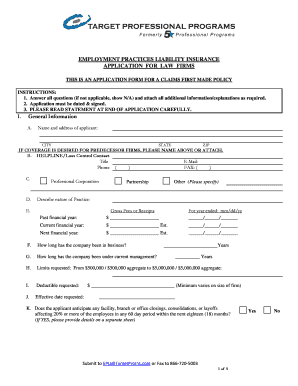 Employment Practices Liability Insurance Application For Law Firms