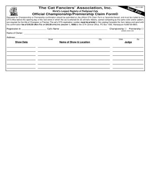 CFA Championship/Premiership Claim Form