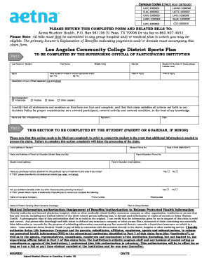 Los Angeles Community College District Sports Injury Claim Form