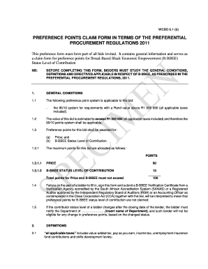 South Africa B-BBEE Preference Points Claim Form