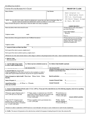 US Bankruptcy Proof of Claim Form