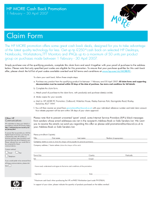 HP MORE Cash Back Claim Form