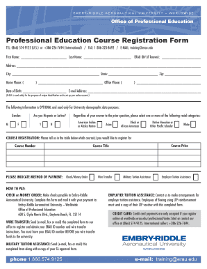 Embry-Riddle Aeronautical University Course Registration Form