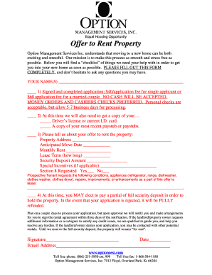 Offer to Rent Property Application