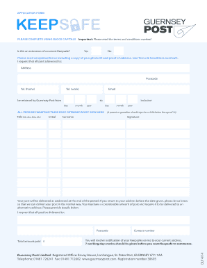 Guernsey Post Keepsafe Application Form