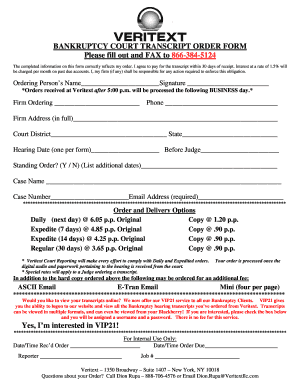 Bankruptcy Court Transcript Order Form