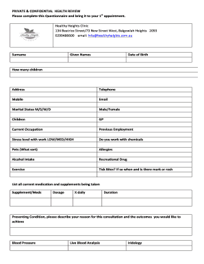 Health Review Questionnaire