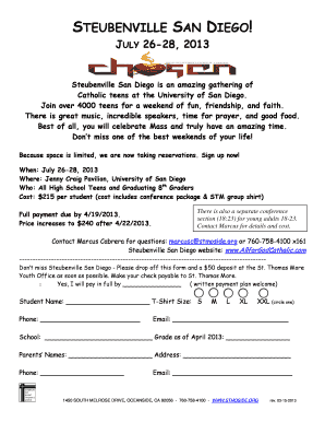 Steubenville San Diego Registration Form