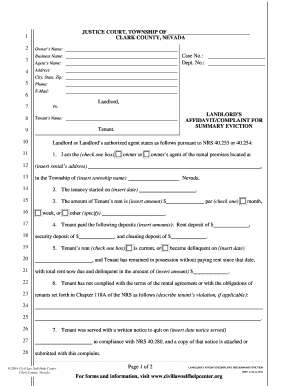 Landlord’s Affidavit/Complaint for Summary Eviction