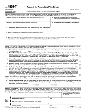 IRS Form 4506-T Request for Transcript of Tax Return