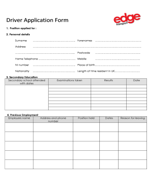 UK Driver Application Form