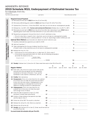 Minnesota Schedule M15 Underpayment of Estimated Income Tax