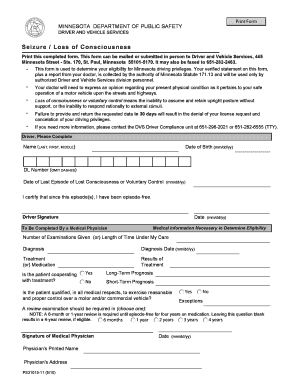 Minnesota Seizure Loss of Consciousness Form