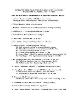 Application for Health Professions Trainees VA Form 10-2850D