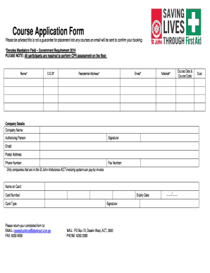 St John Ambulance Course Application Form
