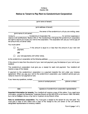 Notice to Tenant to Pay Rent to Condominium Corporation